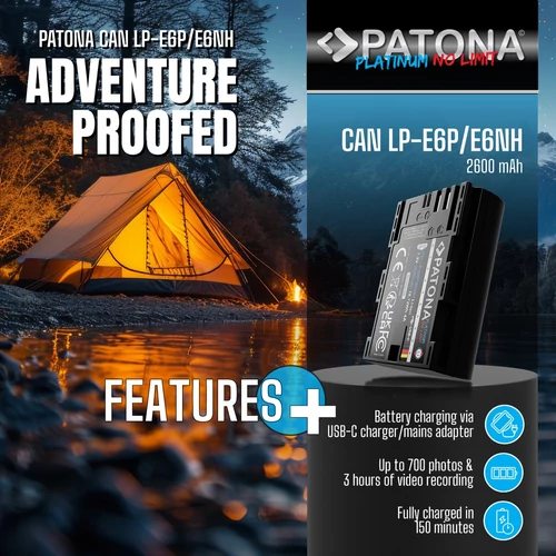 Patona Canon LP-E6P, LP-E6NH, LP-E6N, LP-E6 Platinum Li-ion akkumulátor (2600 mAh)