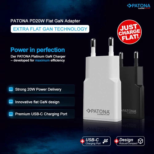 Patona Platinum GaN PD20W Flat hálózati adapter USB-C - fehér (2593)